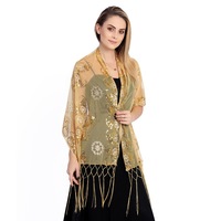 Femmes longue fleur de cajou scintillante écharpe maille Sequin mariage Cape frangée soirée châle Wrap Sequin Floral châles