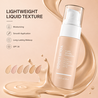 Stock disponible, OEM ODM, logo personnalisé, fond de teint liquide minéral 6 teintes, SPF30, couvrance lisse, prix de gros, approvisionnement en vrac, maquillage pour le visage