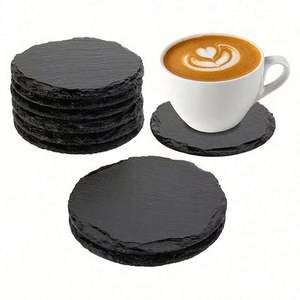 Lot de sous-verres carrés en ardoise noire antidérapante, épaisseur 4-7 mm, diamètre 10 cm, écologiques, personnalisables avec logo, vente en gros - Product Image 4