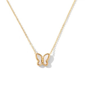 French Simple Collection Plaqué Or 18K Chaîne Clavicule Petites Boucles d'Oreilles Papillon Coquillage Blanc Frais pour Anniversaires - Product Image 6