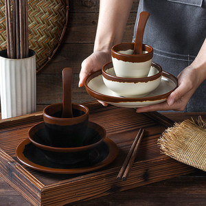 Melamine Tea <b>Cups</b> Round Black And Cream Retro Design For Restaurant Use Without Lid - Product Image 2