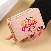 Dompet Pendek PU Wanita Baru Dompet Pola Kartun Modis Dompet Koin Ritsleting Sederhana Berkualitas Tinggi Poliester Multifungsi