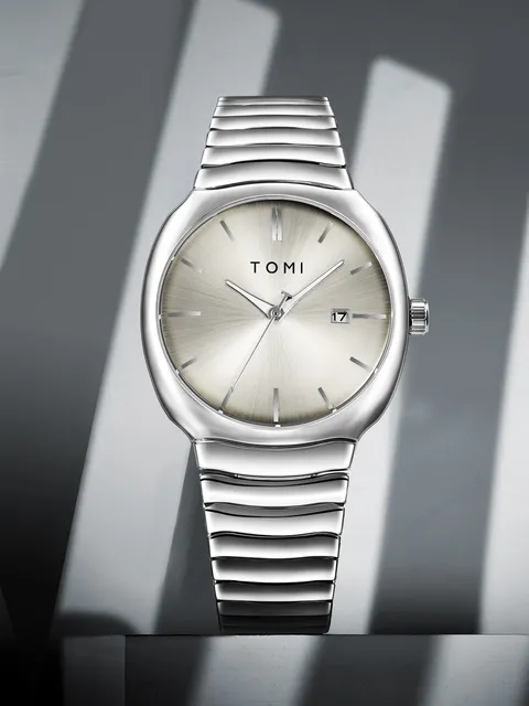 TOMI Stainless Steel Alloy Case Quartz Analog Luxury Fashion Business Men's Watch with Chronograph Cuff Ring Set Clock for Men