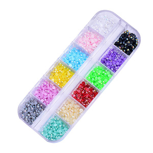 Lot de 12 grilles de perles pour nail art, perles plates rondes colorées, accessoires DIY pour décorations de manucure - Product Image 2