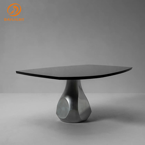 Tavolo da Pranzo Moderno <span class=keywords><strong>in</strong></span> Stile Guangdong con Gambe <span class=keywords><strong>in</strong></span> Metallo Argento e Piano <span class=keywords><strong>in</strong></span> <span class=keywords><strong>Legno</strong></span>, Forma Quadrata o Rettangolare - Product Image 3