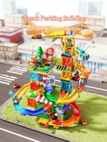 FEELO Blocs de construction éducatifs en plastique à grandes particules pour enfants, avec piste, toboggan et parking pour voitures à assembler