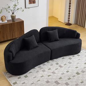 Canapé convertible incurvé 6 places, design entièrement compressé, pour une assise prolongée, dossier amovible, velours, salon - Product Image 3