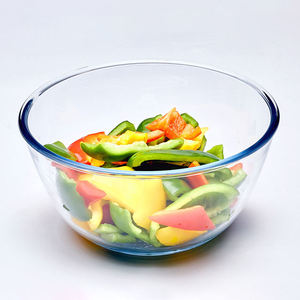 Venta caliente de vidrio redondo Ensalada de frutas Preparación de alimentos Tazón para servir Tazón para mezclar de vidrio con tapa de madera - Product Image 3