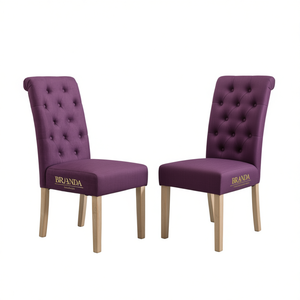 Ensemble de 2 chaises de salle à manger Db Habit Tufted Parsons en cuir violet avec pieds en bois massif pour salons et meubles de maison - Product Image 1
