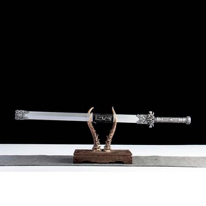 Handmade Vintage Chinese Han <b>Sword</b>, Antique <b>Silver</b> Embossed Fittings, White Patterned Scabbard, Collectible Ornament - Product Image 3