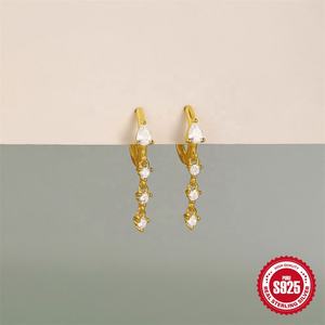 Pendientes de Plata de Ley S925 con Incrustaciones de Diamantes Estilo Francés para Mujer, Chapados en Oro, con Circonita en Forma de Gota de Agua, Nuevo Accesorio de Moda - Product Image 4