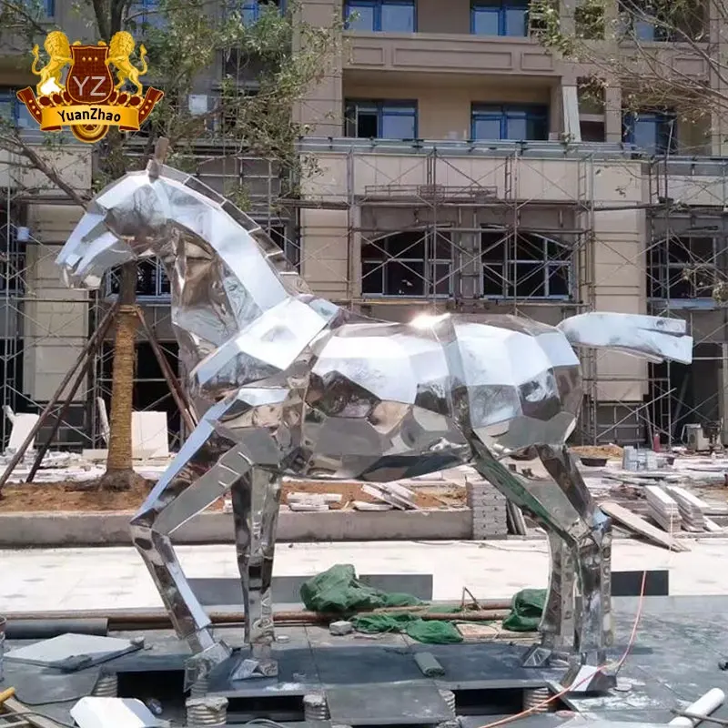 Patung kuda besi tahan karat 2024 hewan desain baru 304 cermin dipoles baja tahan karat