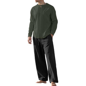 Df-165169 เสื้อเชิ้ตแขนยาวผ้าฝ้ายลินินผู้ชายสีทึบคอปกสวมใส่สบายๆทุกวันฤดูใบไม้ผลิฤดูใบไม้ร่วง - Product Image 1