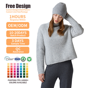 Oversized Honeycomb Long Sleeve <b>Pullover</b> Customizable Cozy Winter <b>Jumper</b> Women's Wool Blend Mock Neck Knit Sweater - Product Image 2