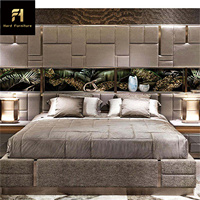 Lit en cuir italien de luxe moderne King & Queen Size Up-Holstered pour Villa House Bedroom Lit double moderne avec tête de lit