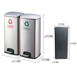 GNF 60L Business Stainless Steel Recycle Dustbin 2 Compartments Pedal <strong>Bin</strong> <strong>Kitchen</strong> <strong>Compost</strong> <strong>Bins</strong> - Product Image 2