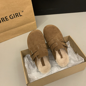 Baotou รองเท้าแตะครึ่งข้อสำหรับผู้หญิง, รองเท้าแตะขนปุยหิมะสองชิ้นรองเท้าแตะพื้นหนา Birkenstocks ใหม่ฤดูใบไม้ร่วงและฤดูหนาว - Product Image 4