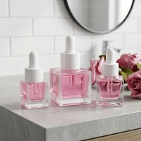 Botol Kosmetik Perjalanan Ukuran Kecil 5ml 15ml 30ml, Botol Kaca Persegi Kosong untuk Parfum, Minyak Esensial, Serum Wajah, dengan Pipet, Tren Perawatan Kulit Terbaru 2026