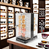 Étui de présentation pour lunettes en acrylique verrouillable |   Vitrine rotative pour lunettes de soleil avec éclairage LED pour magasin de détail