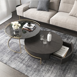 High Quality Light Luxury <strong>Black</strong> Stainless Steel Frame <strong>Round</strong> <strong>Side</strong> <strong>Table</strong> Modern Glass Center Coffee <strong>Table</strong> - Product Image 1