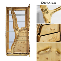 Meuble de luxe contemporain inspiré des karstes, en laiton poli, acier inoxydable et placage or, pour bureau à domicile et centre de divertissement
