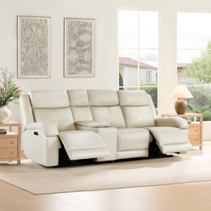 <span class=keywords><strong>Canapé</strong></span> inclinable <span class=keywords><strong>électrique</strong></span> 3 places en cuir véritable avec console de rangement, appuie-tête <span class=keywords><strong>électrique</strong></span> et ports USB - Product Image 1