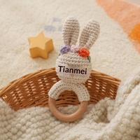Jouet musical transfrontalier en crochet Lapin hochet et anneau de dentition pour bébé, apaisant et à mâcher, pour nouveau-né, pour l'apprentissage de la préhension, jouet clochette de lit