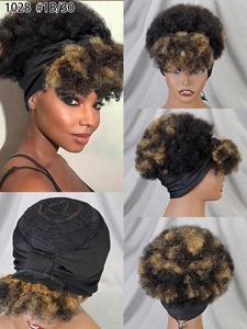 Perruque <span class=keywords><strong>de</strong></span> queues <span class=keywords><strong>de</strong></span> cheval <span class=keywords><strong>avec</strong></span> <span class=keywords><strong>frange</strong></span> pour les femmes noires Grip <span class=keywords><strong>avec</strong></span> écharpe Chignon Kinky Curly Headband Perruque - Product Image 2