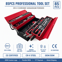 Kit d'outils combinés 85 pièces OEM pour réparation automobile, comprenant clés à cliquet, douilles et clés à molette en acier, avec boîte de rangement