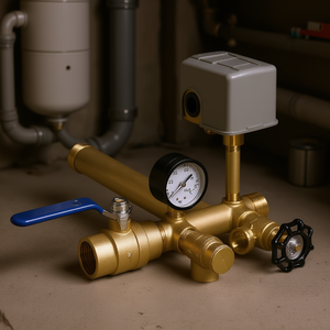 Kit de Regulador de Presión en T de Latón de 1 Pulgada con Interruptor de 30-50 PSI y Válvula de Compuerta para Sistemas de Agua - Product Image 2