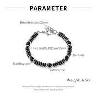 Bracelet de perles noires en acier inoxydable avec pierre volcanique en hématite