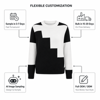 Pull en tricot à col rond pour femme, en mélange de laine, avec patchwork géométrique et blocs de couleur, personnalisable OEM, vente en gros