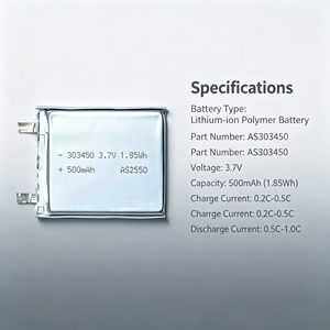 Batería de Polímero de Litio 303450 de 3.7V 500mAh 1.85Wh, Celda en Bolsa para Rastreador GPS y Electrónica de Consumo - Product Image 5
