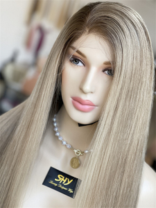 Peluca de Cabello Humano Europeo Virgen, Color Rubio Ceniza, con Encaje Frontal Transparente, Recta, con Reflejos, Sin Pegamento, Larga - Product Image 2