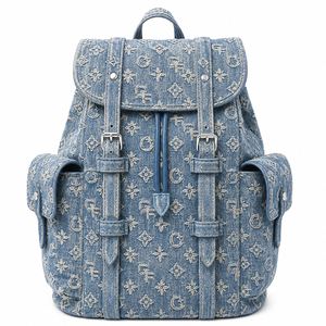 Women Denim Travel Backpack Floral Pattern Casual Laptop Backpack Large Capacity Multi Pocket Daily School Outdoor <b>Bag</b> OEM ODM - Product Image 3
