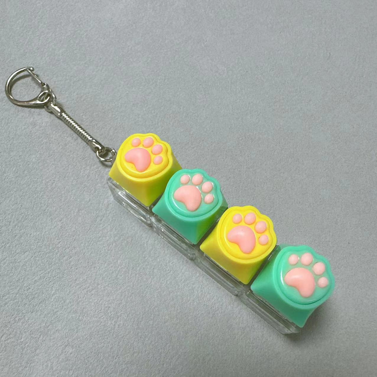 Coque transparente à quatre boutons - patte de chat en silicone jaune-vert jaune-vert