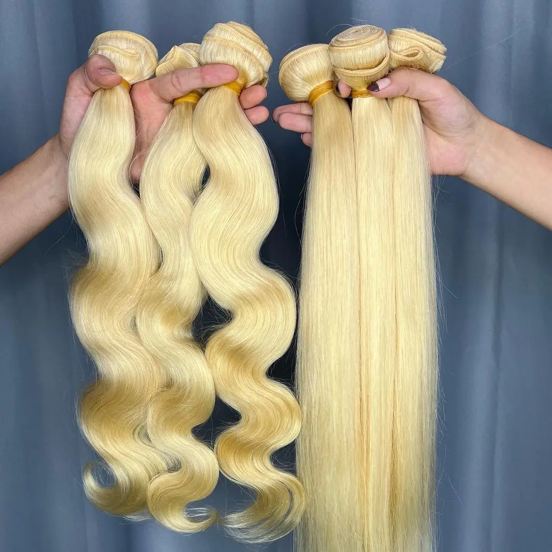 613 tóc vàng tóc con người bán buôn cơ thể sóng tóc thô Ấn Độ Nhà cung cấp thẳng bó tóc Trinh Nữ
