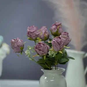 Üreticileri doğrudan satış 7-head orta gül kafa duvar yapay çiçek gül