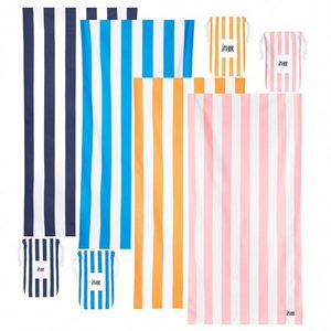 Serviettes de plage en microfibre suédée écologiques, grande taille, séchage rapide, légères, recyclées, sans sable, à rayures, avec sac - Product Image 2