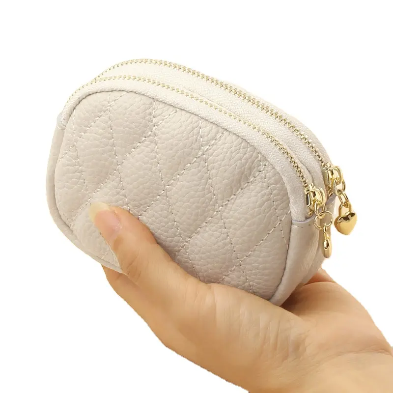 Lingge kleine Handtasche Mini-Münzentasche Doppelreißverschluss Leder-Münzentasche Frauen-Karteportemonnaie