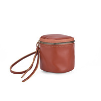 Dompet Koin Kulit Mini Vintage dengan Ritsleting dan Tali Pergelangan Tangan