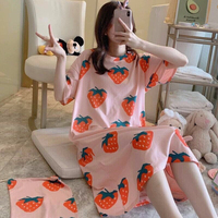 Peignoir de Nuit d'Été Doux et Mignon en Gros avec Sacs en Tissu, Pyjama Femme à Manches Courtes Dessins Animés, Chemise de Nuit, Taille 3XL