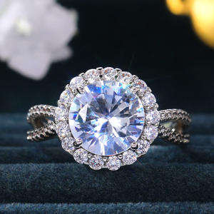 Bague en diamant F819, taille brillant rond, couleur D naturelle, halo, style classique pour femme - Product Image 3