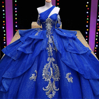 Robe de bal Quinceanera à sequins bleu chaud, longueur au sol, appliques dorées, mexicaines, sweet 16 robes de soirée 15 Anos, plus size en dentelle
