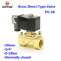 Vanne solénoïde Hoyan 3/4 pouce à orifice de 20 mm, 10 bars, en laiton, à prise électrique NC, 220 V, 110 V, 24 V, 12 V, OEM, pour eau, air, gaz, huile