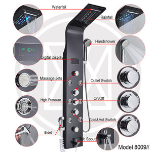 Panneau de <span class=keywords><strong>douche</strong></span> mural en acier inoxydable noir avec cascade, colonne de <span class=keywords><strong>douche</strong></span> avec jets, panneaux de <span class=keywords><strong>douche</strong></span> LED, Panel De Ducha - Product Image 4