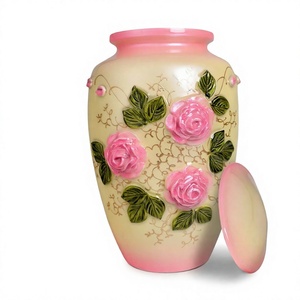 Urne en céramique en forme de rose, 7,3 pouces, faite à la main, design floral shabby chic, vase rond, cadeau de sympathie - Product Image 4