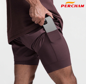 Pantalones Cortos Deportivos para Hombre, Ropa para Correr 2 en 1 con Forro de Compresión, Logotipo Personalizado Disponible, Pantalones Cortos de Gimnasio Transpirables de 2 Capas para Entrenamiento - Product Image 3