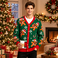 Cardigan de Noël en stock – Pull tricoté chaud pour femme, col en V, fermeture boutonnée, idéal pour l'automne, l'hiver et les fêtes de Noël (motif pain d'épices)