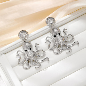 Boucles d'oreilles en forme de pieuvre, en alliage de zinc doré et argenté, design animal, bijoux de fête - Product Image 4